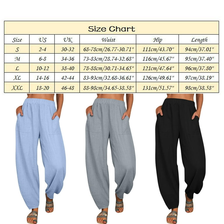 Aayomet Womens Work Pants Womens Casual Solid Color Loose Pockets Elastic  Waist Pants Long Trousers Tan Pants for Women,Blue XXL