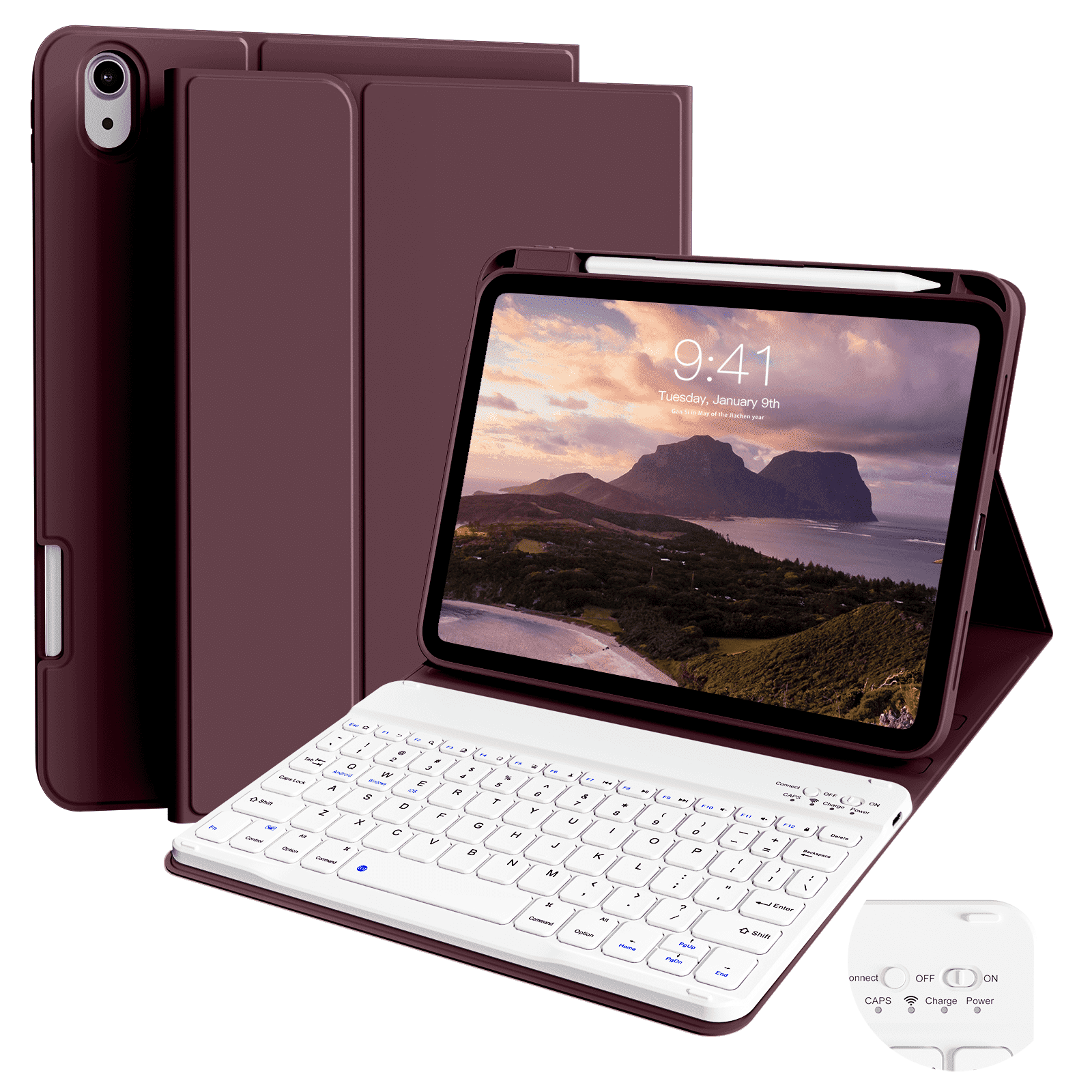 aoub for iPad (A16) 11th/10th Generation Case with Keyboard 2025/2022 - Detachable Wireless Keyboard Cover, Cherry