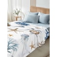 thumbnail image 4 of Full Size Flat Sheet Only, Blue Brown Coastal Soft Brushed Microfiber Bed Sheets, Nautical Summer Beach Sea Turtle Hotel Quality Breathable Bedding Top Sheet, Easy Care, 66"x102", 4 of 9
