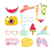 Happy SUMMER Theme Photo Props for Summer Pool Party Decoration Hawaii Beach Carnival Venue Layout Supplies with Watermelon Camera Sunglasses Ice Cream Pattern