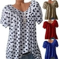 thumbnail image 3 of Uhndy Women Blouse Summer Tops Casual V Neck Polka Dot Short Sleeve Loose Shirt Dot Printed Tops Plus Size S-5XL, 3 of 6