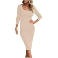 thumbnail image 1 of MeetoTime Robe Moulante Côtelée à Manches Longues pour Femmes 2024 Automne, Encolure Carrée, Coupe Ajustée, Longueur Midi, 1 of 3