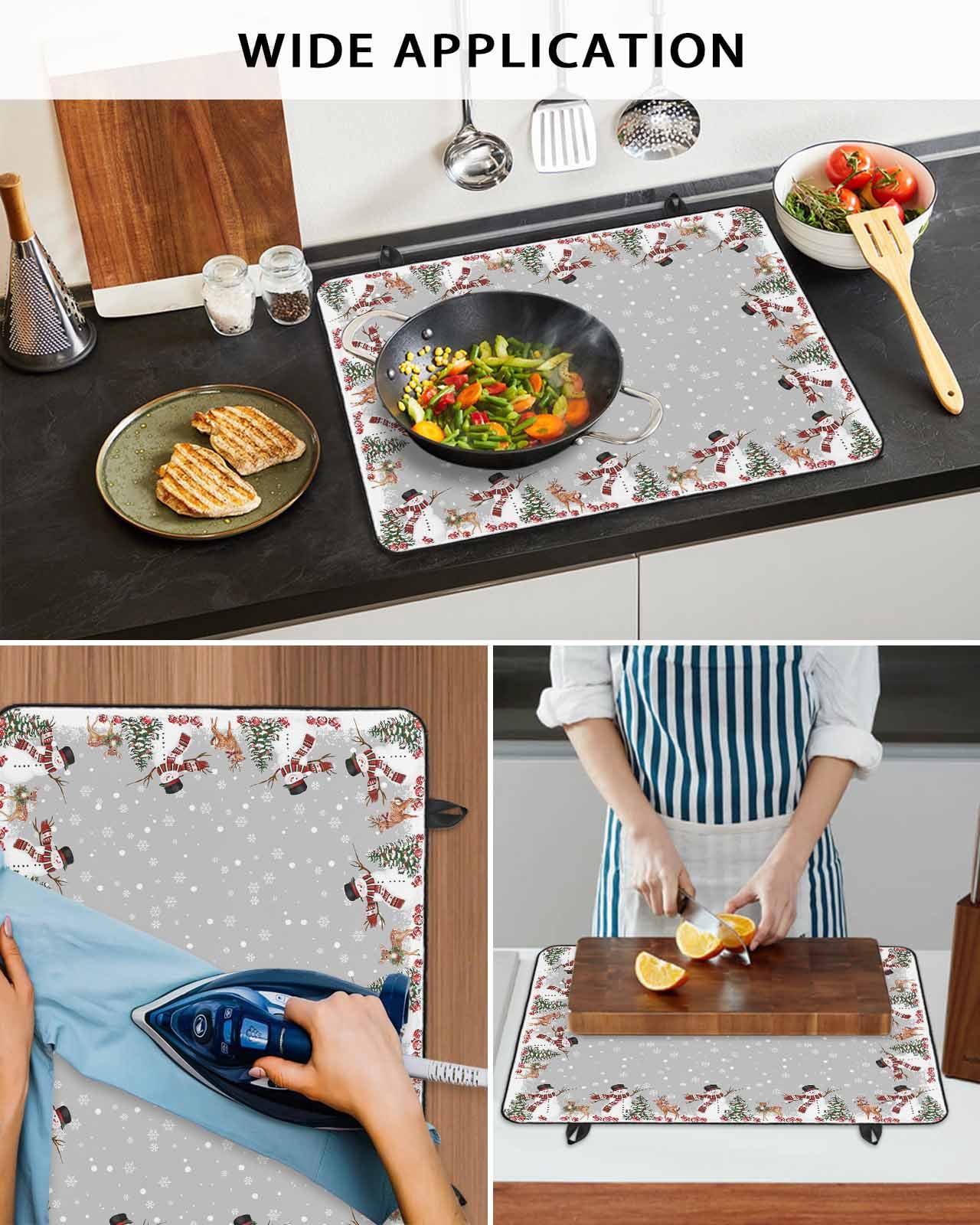 Large Induction Cooktop Protector Mat Christmas Grey Stove Top Covers for Electric Stove, Cute Snowman Xmas Tree Elk Winter Snowflakes Decorative Stove Burner Cover Mats, Glass Top Stove Cover