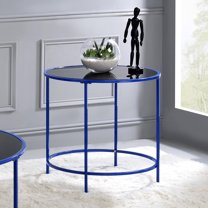 Furniture of America Harre Glass Top Side Table, Blue