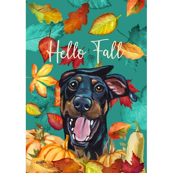 Doberman B/T Uncropped - Hippie Hound Studios Fall Garden Flag