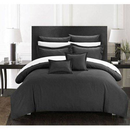 Chic Home Keynes 7-Piece Solid Color Comforter Set, King, Black