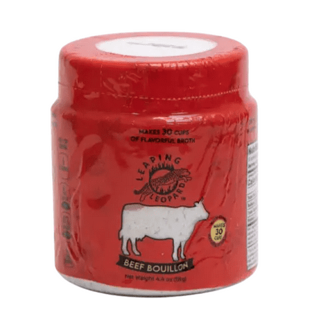 Leaping Leopard Beef Bouillon, Vegan Powder Stock Seasoning, Great Broth Spices for Homemade Soup Stew Gravies Pasta Vegetable Dishes Easy and Convenient to Use | Makes 30 Cups 4.4 Ounce
