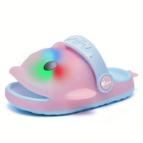 Engtoy Kids Shark Slides Toddler Cloud Shark Slides Boys Girls Lights Up Clogs Open Toe Dolphin Sandals Shark Slippers Non-Slip Beach Shoes