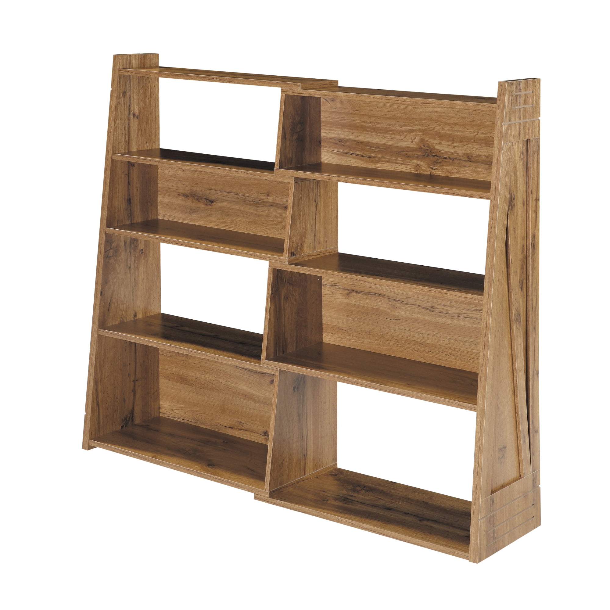 HOQBN 47" Wooden Expandable Bookshelf Storage Rack, 4-Tier L-Shaped 2-Piece Adjustable Bookcase, Corner Shelving Unit for Small Spaces Light Oak