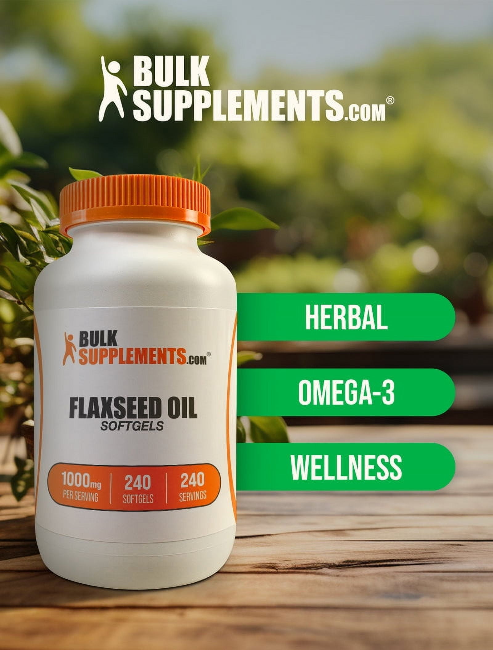 BulkSupplements Flaxseed Oil Softgels- 1000mg per Serving (240 Softgels - 240 Servings)