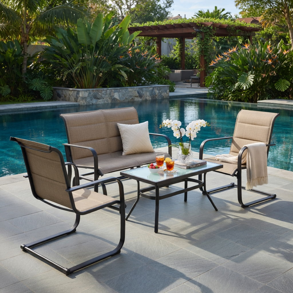 Hommoo 3-Piece Outdoor Bistro Set, Adjustable Backrest Chairs & Tempered Glass Table for Patio, Balcony, Porch, Gray