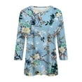 thumbnail image 5 of JULMCOMO Womens Summer Tops 3/4 Length Sleeve Summer Round Neck T Shirts Casual Comfy Three Quarter Sleeve Floral Print Tshirts Loose Trendy Summer Tunics Blue 3XL, 5 of 5