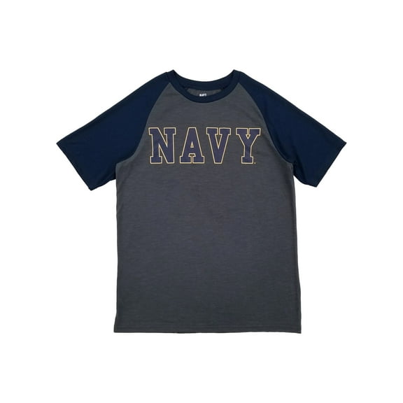 Navy Mens Blue & Gray Tee Baseball Sleeve Raglan T-Shirt Medium