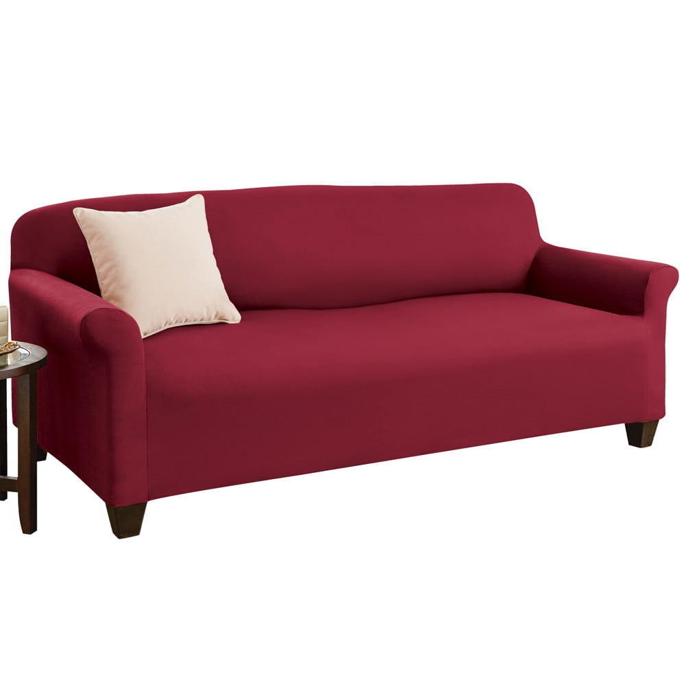 Dawson Solid Color Easy to Fit Stretch Furniture Slipcover, Sofa, Wine ...