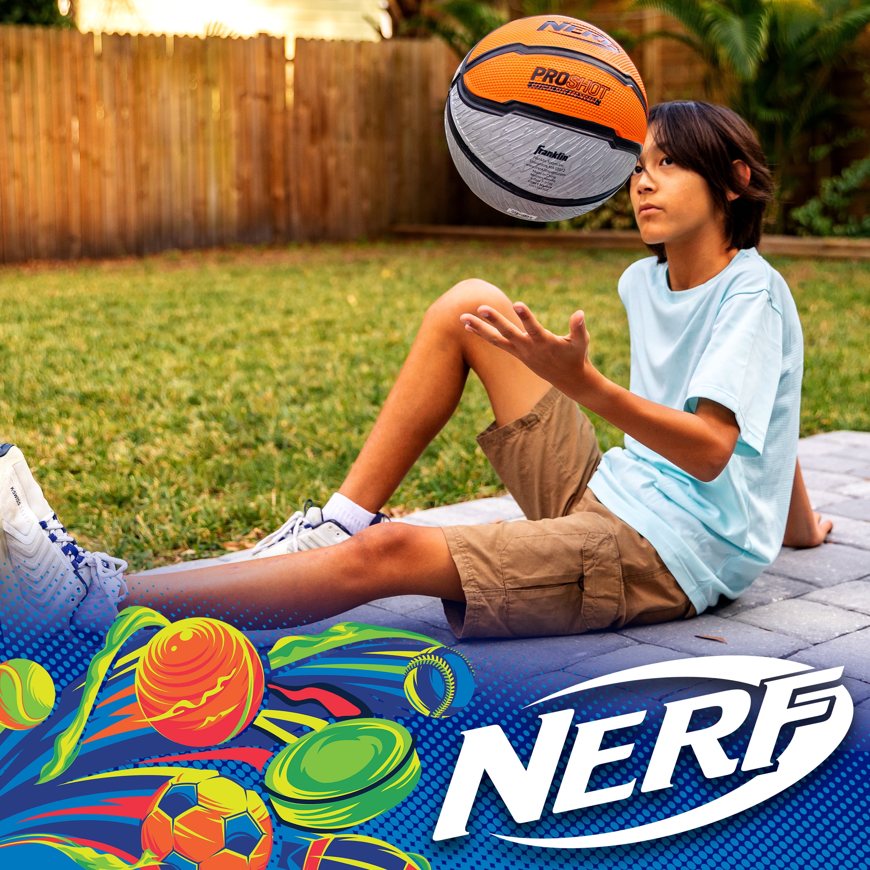 NERF Indoor + Outdoor Basketball - Proshot Official Size 29.5" Basketball + Air Pump - Extra Grip