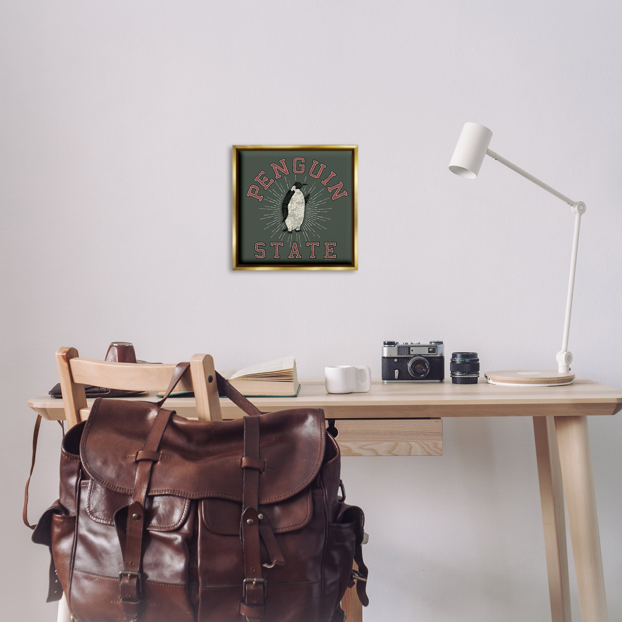 Stupell Industries Vintage Penguin State Animals Painting Gold Floater Framed Canvas Art Print Wall Art, 18 x 18