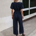 thumbnail image 4 of Plebaso Womens Short Sleeve Round Neck Jumpsuit Spring Summer Solid Color Lace-up Romper Ladies Casual Long Pants, 4 of 5