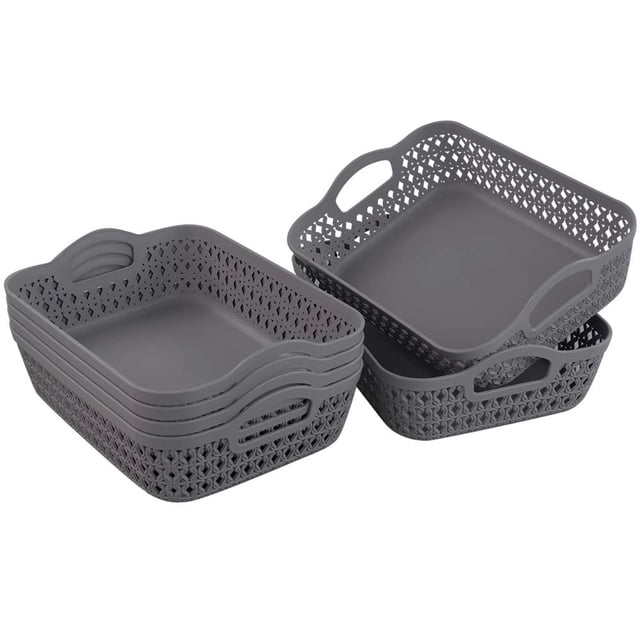Cesta de almacenamiento Kekow, pequeña, de plástico, con asa, 6 unidades, color gris