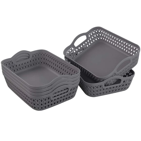 Cesta de almacenamiento Kekow, pequeña, de plástico, con asa, 6 unidades, color gris