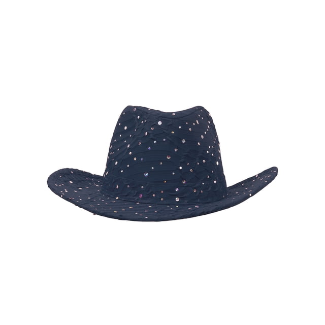 Glitter Sequin Trim Cowboy Hat - Navy