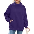 thumbnail image 5 of Mock Neck Sweatshirt Zaewscy Women's Fashion Winter Sporty Solid Color Pocket Crewneck Loose Sweatshirt Purple L, 5 of 9