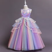 HAWEE Girls Unicorn Princess Dress Fancy Party Costume Dress up Wedding Birthday Party Gown for Age 2-11 Years Old