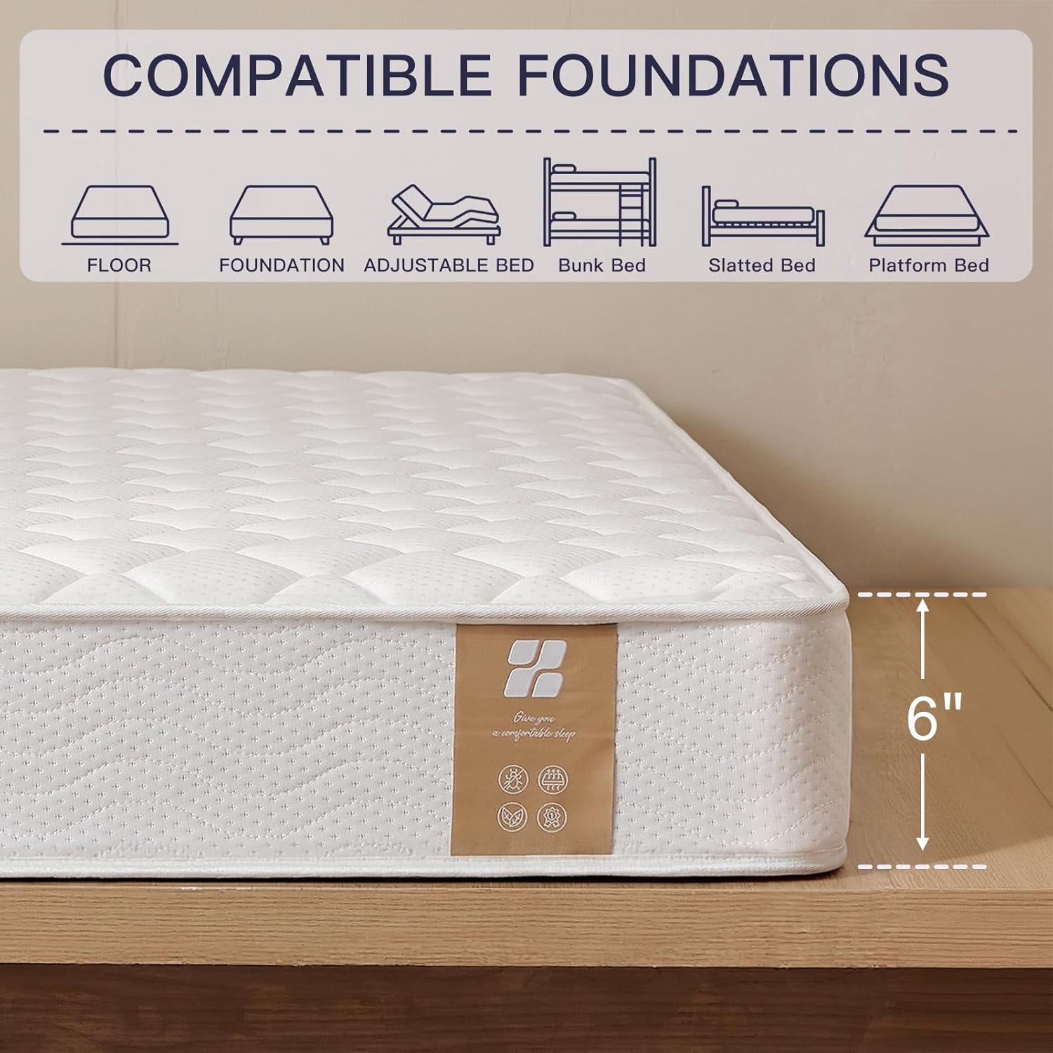 Profus 6 Inch Twin Mattress with Bonnell Spring, Twin Mattress for Kids, Memory Foam Mattress for All Night Sleep & Pressure Relief, Certified Safe Foams & Fabric, Fiberglass Free Mattress in A Box