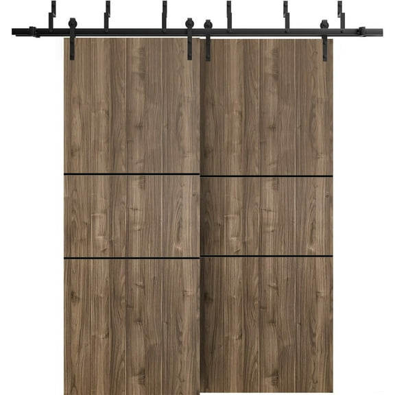 Sliding Closet Barn Bypass Doors 36 x 80 inches | Planum 0014 Walnut with Frosted Glass | Sturdy 6.6ft Rails Hardware Set | Wood Solid Bedroom Wardrobe Doors