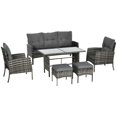 thumbnail image 1 of 6-Piece Outdoor Patio Furniture Set, Grey PE Rattan Wicker Conversation Set with Sofa, 2 Armchairs, 2 Ottomans and Glass Top Coffee Table for Backyard, Porch, Garden and Deck, 1 of 7