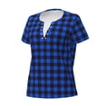 thumbnail image 3 of Wukai Buffalo Plaid Blue Black Casual V-Neck Graphic Tees for Women: Lightweight and Breathable Summer Tops with Stylish Design-Small, 3 of 8