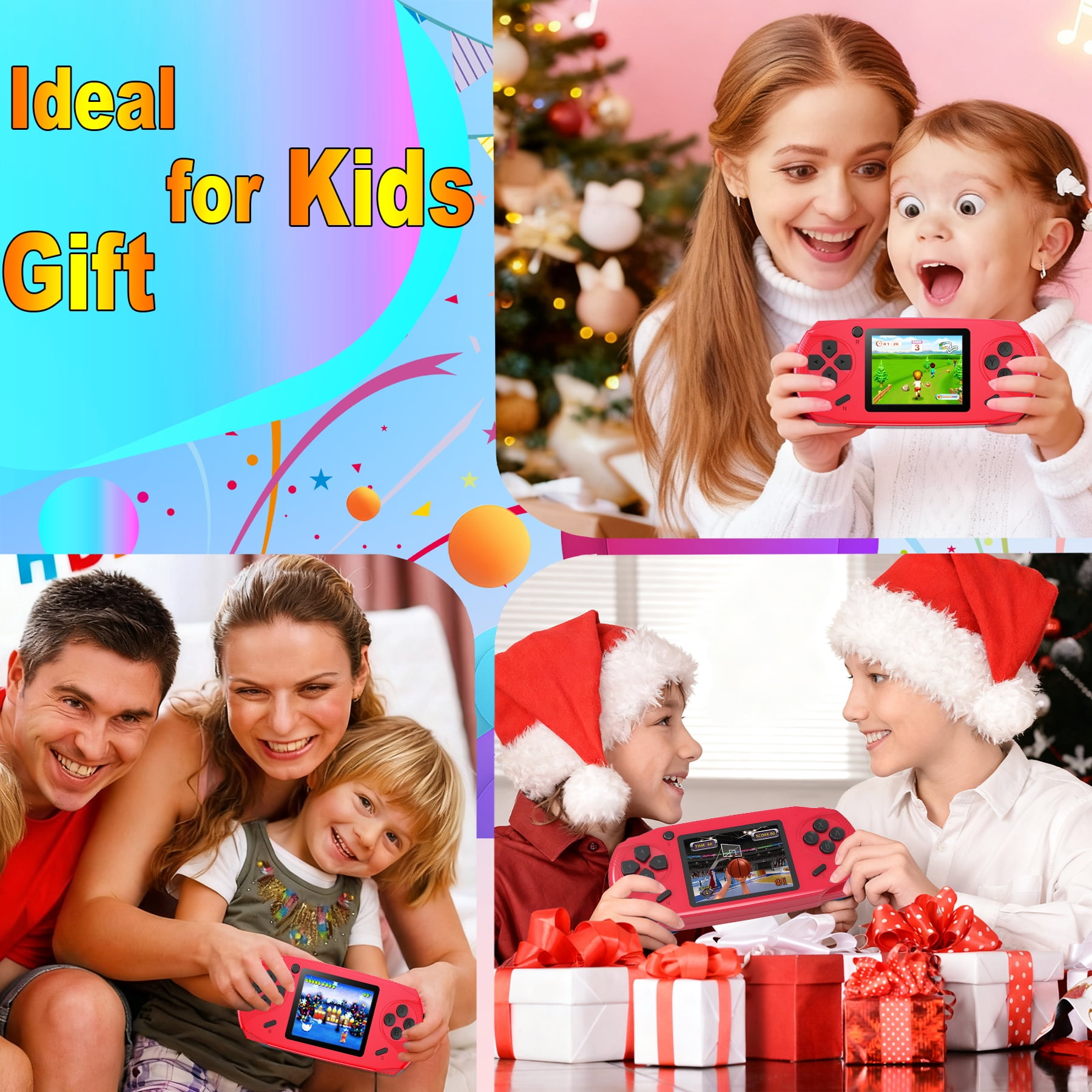Beijue Rechargeable 16 Bit Handheld Game Console Toy for Kids with 3.0'' Color LCD 100 Games (Red)