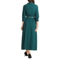 thumbnail image 3 of Vestido Maxi con Pliegues de Manga 3/4 para Mujer INSPIRE CHIC, Cuello en V, Cinturón, Talla 2XL, Verde Oscuro, 3 of 6