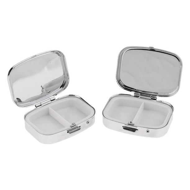 2 piezas de dosis de píldoras hechas de caja de medicamentos de viaje de plata dosis de medicamentos Rectángulo 2 ranuras