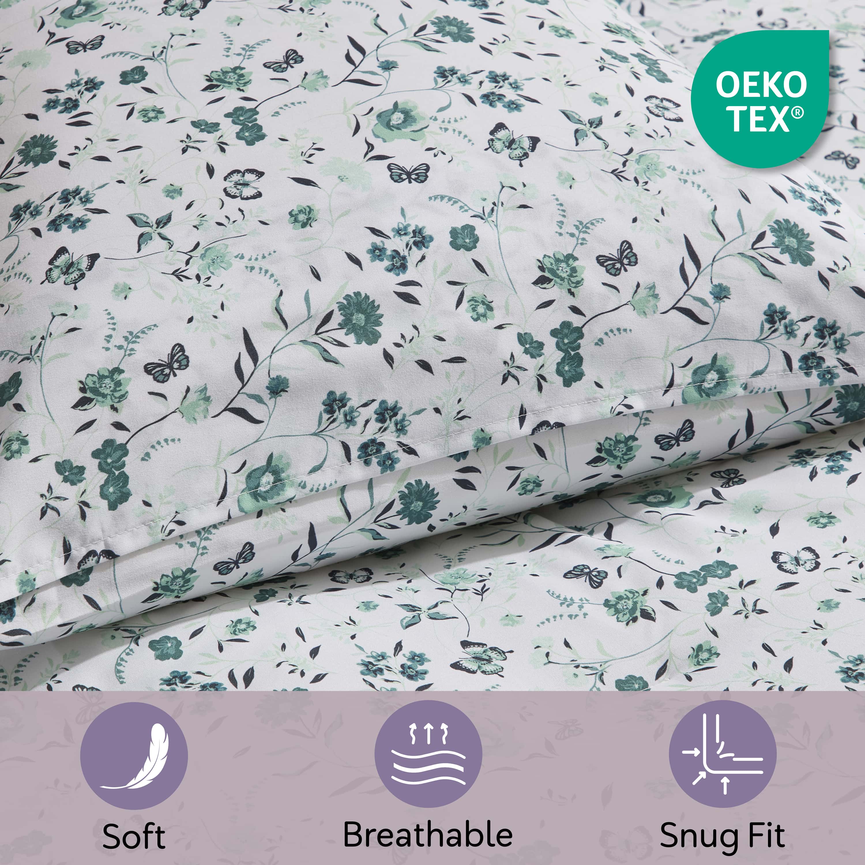 LammaLoe Queen Comforter set, 3 Piece Floral Bedding Comforter Set with Sheets, Bed in a Bag, Green