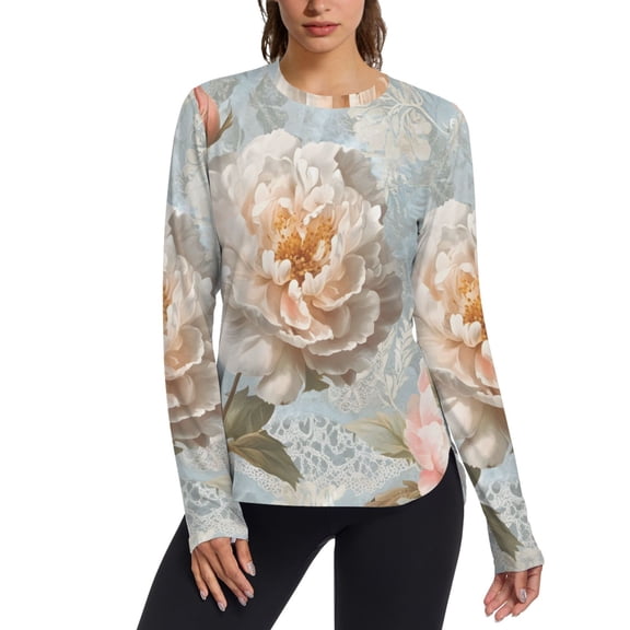 FORMRS Womens Long Sleeve Shirts UPF 50 Sun Protection Quick Dry Fishing Hiking Tops, Size S-2XL, Whimsical Rose