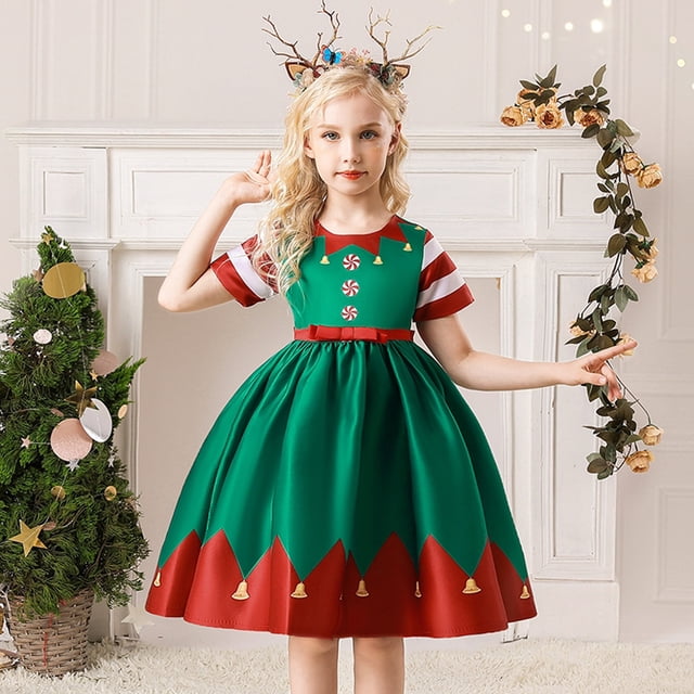 LOVZFMLL Robe Longue Extensible à Manches Courtes Imprimée Scintillante pour Tout-Petits Enfants avec Poches