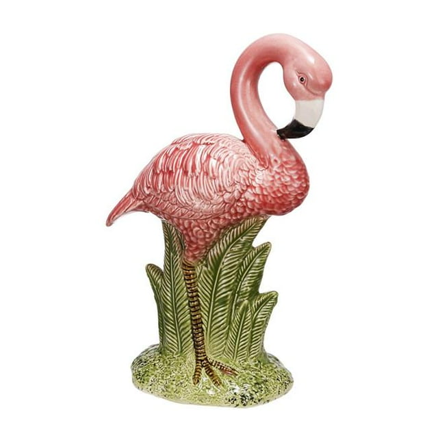 Benzara BM177163 Ceramic Flamingo Accent - Pink & Green