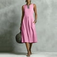 thumbnail image 5 of Zpzdpjkx Women's Solid Sleeveless Cotton Linen Midi Dress Round Neck Casual A-Line Summer Dress with Pockets, 5 of 8