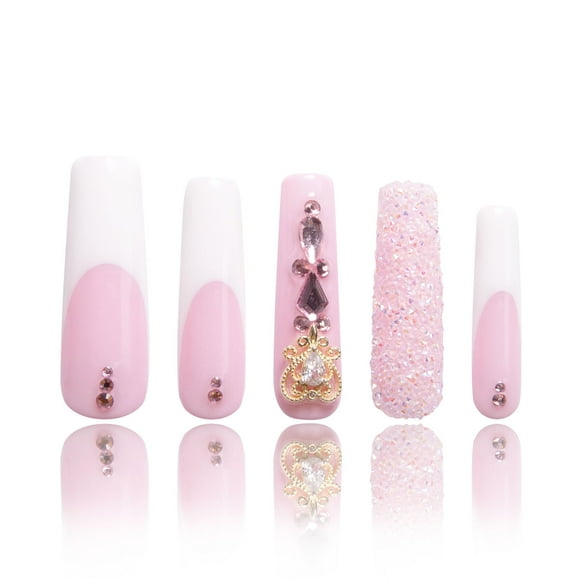 Presiona las uñas, adorables y dulces, elegantes, hechas a mano con cristales
