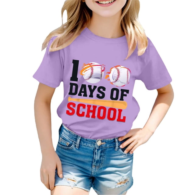 FhsagQ le 7 Juillet Garçon et Fille Mode Décontractée Imprimé Col Rond Ample T-Shirt Manches Courtes Haut 4T Filles Printemps le 7 Juillet T-Shirts Printemps Violet 3-4 Ans