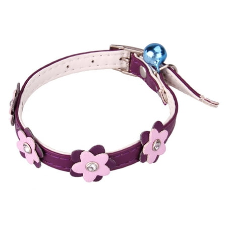 Cute Purple Neck Collar w/ Flower Design & Bell for Pet Dog Puppy Cat -