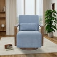 thumbnail image 2 of Swivel Accent Barrel Chair, Modern Upholstered Lounge Reading Chair with Solid Wood Armrests & 360 Degree Swivel Base, Comfy Armchair Single Sofa Chair for Living Room, Bedroom, Office, Blue, 2 of 7