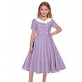 thumbnail image 5 of Vornjynx Midi Dresses for Kids Girls Plaid Printed Button-Up Collar V Neck Summer Wedding Trendy Dress Purple Size 8, 5 of 7