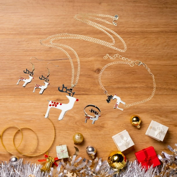 Pulseras para mujer, regalos para mujeres europeas y americanas, conjunto de collar navideño, lindo Papá Noel, gota de aceite, anillo de aleación, pendientes, pulsera, conjunto combinado, traje II, co