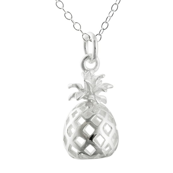 Sterling Silver 3D Pineapple Necklace, 18" Chain