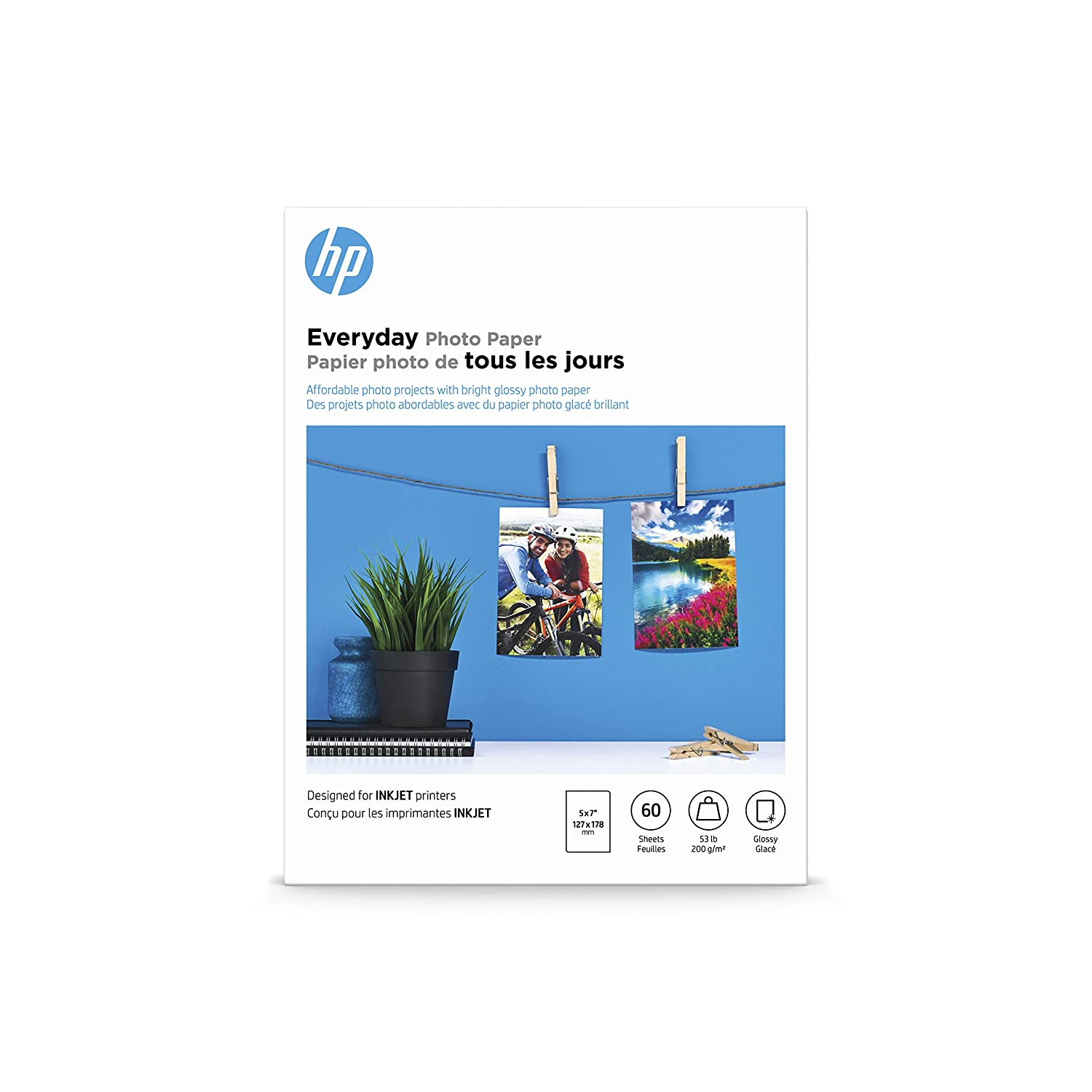 HP Photo Paper, Everyday Glossy, (5x7 inch), 60 sheets