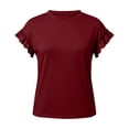thumbnail image 6 of BUIGTTKLOP Womens Summer Tops Ruffle Short Sleeve Shirts Round Neck T Shirts Solid Color Blouses, 6 of 8