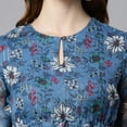 thumbnail image 7 of Janasya Summer Boho 3/4th Sleeve Floral Blue Poly Georgette Flared Midi Dress For Women, 7 of 7