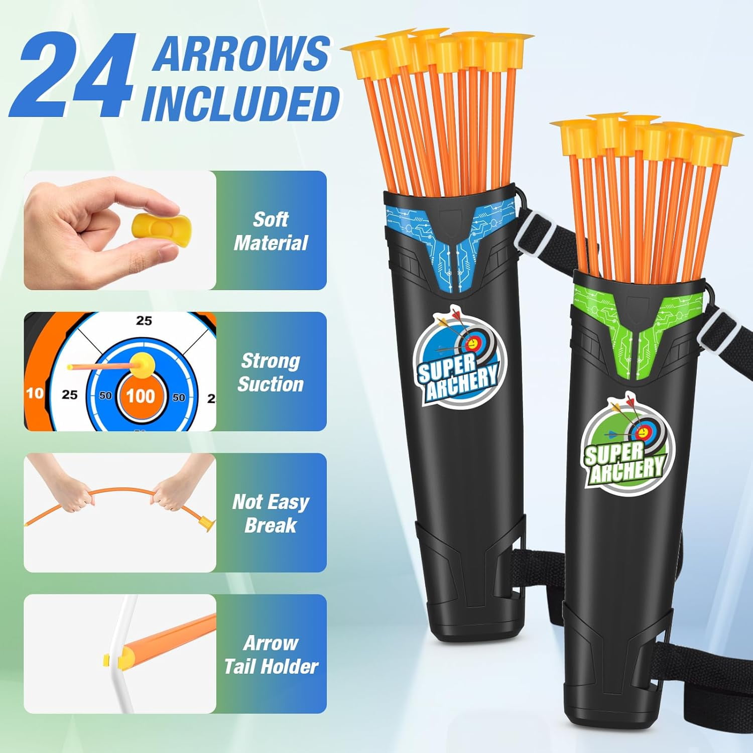 Aijohnny Kids Bow and Arrow Set with LED Flash Lights, Archery Set with Standing Target,Indoor Outdoor Sport Gift for Boys and Girls Ages 3-12