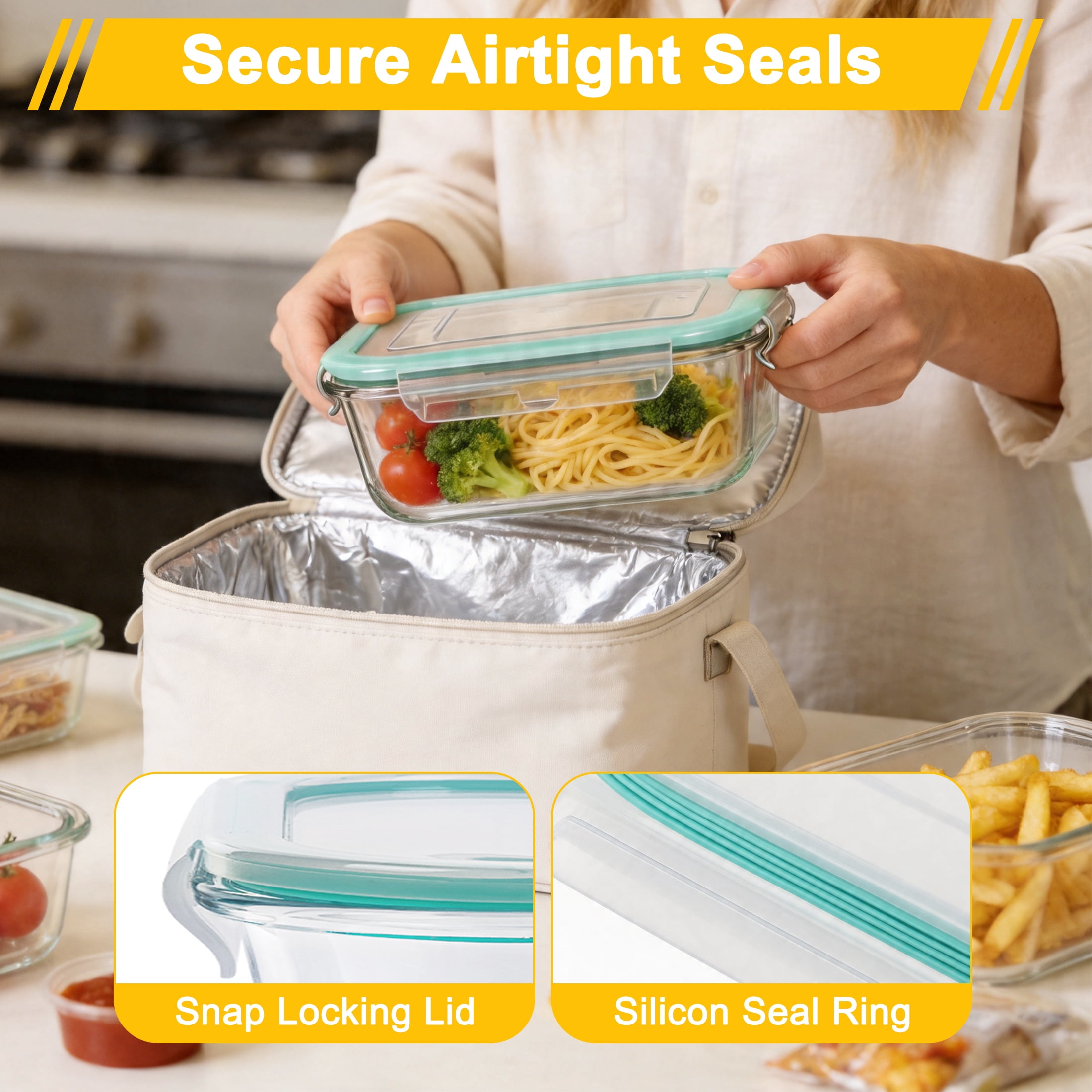 7 Pack Glass Food Storage Containers with Lids, Airtight Meal Prep Containers Glass, Lunch Box Microwave Safe, Tupperware Set, Oven Safe Bento Boxes